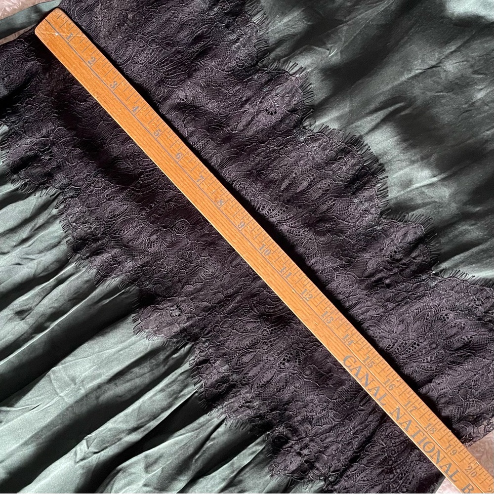 Johnny Was Emerald Green 100% Silk Maxi Dress Black Lace Accents Sz Large Belt - Picture 11 of 15